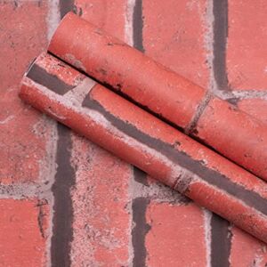 WAPANE Red Brick Peel and Stick Wallpaper 15.7in X 78.7in, Contact Paper Waterproof, Wall Paper Pull and Stick for Bedroom Living Room, Textured Self-Adhesive & Removable