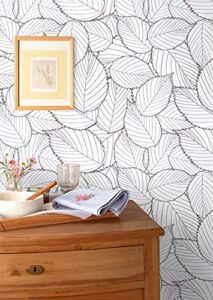 Kitico Gray Leaf Wallpaper 17.71”x197” Modern Gray Leaf Peel and Stick Wallpaper Removable Self Adhesive Wallpaper White and Gray Leaves Contact Paper forBedroom Home Decoration