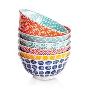 DELLING Cereal Bowls 20 oz – Colorful Bowls for Kitchen, 6 Inch Ceramic Bowl Set for Dessert, Soup, Rice, Salad, Snack – Dishwasher, Microwave, and Oven Safe – Set of 6