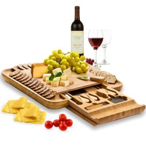 Premium Cheese Board and Knife Set – Bamboo Wood Charcuterie Board Set & Cheese Board Accessories Set – Kitchen Wine & Meat Cheese Serving Platter – Unique Christmas Gifts, Housewarming, Wedding Gift