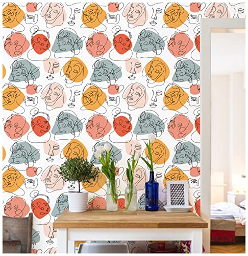 HaokHome 96107 Boho Peel and Stick Wallpaper Modern Abstract Faces Black/White/Colored Removable Vinyl Self Adhesive Contactpaper 17.7in x 9.8ft | The Storepaperoomates Retail Market - Fast Affordable Shopping