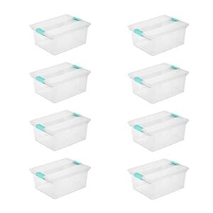 Sterilite Clear Plastic Deep Multipurpose Stackable Storage Container Tote with Indexed Latching Lid for Household or Office Organization, 8 Pack
