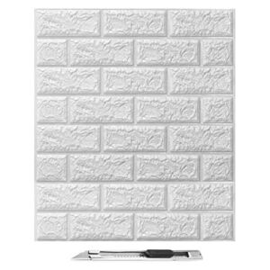 Art3d 20 Pcs 3D Brick Wallpaper in White, Faux Foam Brick Wall Panels Peel and Stick, Waterproof for Bedroom, Living Room, and Laundry Decor (28.9Sq.Ft)