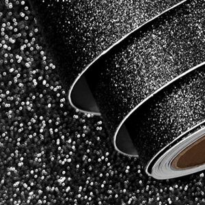 FunStick 15.8″x240″ Black Glitter Contact Paper Decorative Self Adhesive Glitter Wallpaper Stick and Peel Sparkly Black Peel and Stick Wall Paper Roll for Bedroom Dresser Cabinets Crafts Shelf Fabric