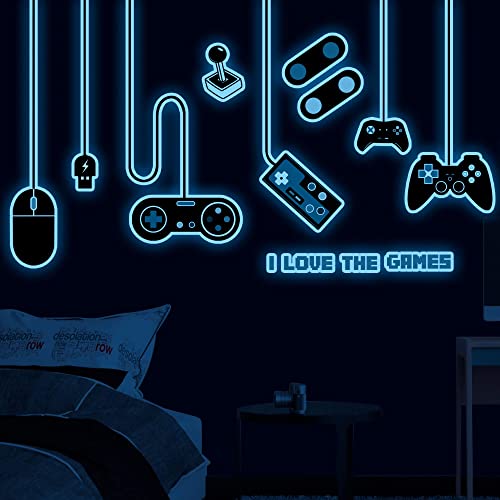 Gaming Wall Decals Glow in The Dark Wall Decals Video Game Zone Wall Stickers Removable Gaming Room Wall Decor Peel and Stick for Boys Kids Bedroom Playroom… (Large Size-Blue) | The Storepaperoomates Retail Market - Fast Affordable Shopping