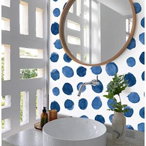 Idomural Peel and Stick Wallpaper Blue Polka Dot Removable Wallpaper Self Adhesive Wall Paper Boho Vinyl Contact Paper for Room Cabinets Home Decor 17.7in x 118in