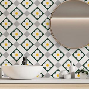 VEELIKE Boho Geometric Peel and Stick Wallpaper 15.7”x118” Green Cottage Flower Contact Paper for Cabinets Self Adhesive Waterproof Removable Wallpaper for Kitchen Backsplash Bathroom Shelf Liners