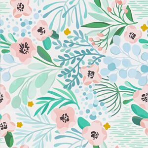 VaryPaper Floral Wallpaper Peel and Stick Wallpaper Pink/Blue/Green Removable Wallpaper Floral Contact Paper Decorative Wall Paper Roll for Bedroom Nursery Walls Decor Cabinets Shelves 17.7”x118”