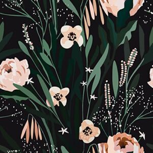VaryPaper Floral Peel and Stick Wallpaper Black Green Pink Floral Wallpaper 17.7”x118” Self Adhesive Vinyl Roll Removable Floral Contact Paper Decorative for Bedroom Wall Decor Cabinets Shelf Liners