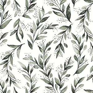 Livebor Olive Leaf Peel and Stick Wallpaper Floral Contact Paper Floral Wallpaper Peel and Stick Modern Self Adhesive Wallpaper Decorative Removable Watercolor Leaf Wallpaper 17.7inch x 236.2inch