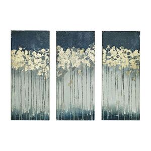 Madison Park Wall Art Living Room Decor – Embelished Gold Foil Triptych Canvas Home Accent Dining, Bathroom Decoration, Ready to Hang Painting for Bedroom, 15″ x 35″, Midnight Forest Blue 3 Piece