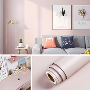 Livelynine 15.8X394″ Light Pink Contact Paper Peel and Stick Wallpaper for Bedroom Girls Room Renters Kids Girls Wallpaper Removable Rose Pink Contact Paper for Drawers Shelf Desk Cabinet Cover