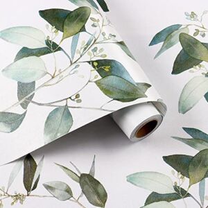 HelloWall Eucalyptus Tree Branch Wallpaper Peel and Stick Watercolor Leaves Wallpaper Green Wall Paper Leaf Roll for Storage Cabinets School Locker Wallpaper Removable for Bedroom Walls 17.7″x80″