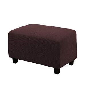 VIENLOVE Rectangle Ottoman Slipcover Polyester Blend Footstool Protector Covers Stretch with Elastic Bottom Feature Textured Machine Washable Jacquard Fabric (Chocolate, X-Large Size)