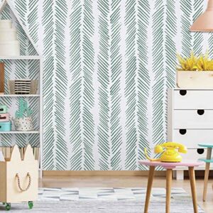 Green Peel and Stick Wallpaper Modern Boho Herringbone Plant Wallpaper 17.71″ X 118″ Self Adhesive Removable Vintage Stripe Wallpaper Home Decorative Contact Paper for Cabinets