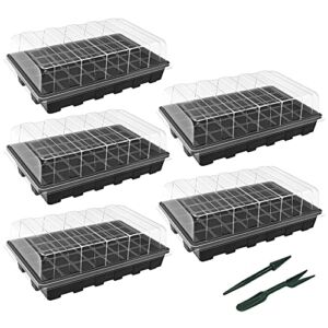 Gardzen 5-Set Garden Propagator Set, Seed Tray Kits with 200-Cell, Seed Starter Tray with Dome and Base 15″ x 9″ (40-Cell Per Tray)