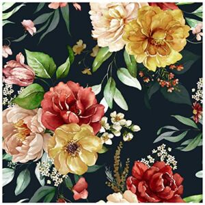HaokHome 93206 Large Blush Floral Peel and Stick Wallpaper Removable Black/Green/Pink Vinyl Self Adhesive Mural for Bedroom 17.7in x 9.8ft