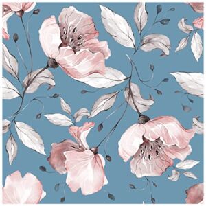 HaokHome 93204-1 Peel and Stick Wallpaper Large Floral Removable Blue/Pink/Grey Vinyl Self Adhesive Mural for Bedroom 17.7in x 9.8ft