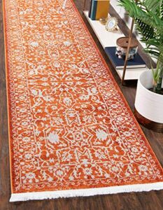 Unique Loom Traditional Classic Intricate Design with Distressed Vintage Detail, Area Rug, 2′ 7 x 10′ 0 Runner, Terracotta/Ivory