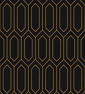 Peel and Stick Wallpaper Geometric Wallpaper Gold and Black Contact Paper Gold Black Textured Wallpaper Self Adhesive Removable Wallpaper for Wall Furniture Vinyl Roll 118″x17.3″
