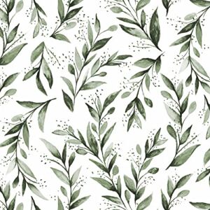 Livebor Green Leaf Peel and Stick Wallpaper Floral Wallpaper 17.7inch x 118.1inch Modern Self Adhesive Wallpaper Peel and Stick Decorative Floral Contact Paper Removable Watercolor Leaf Wallpaper