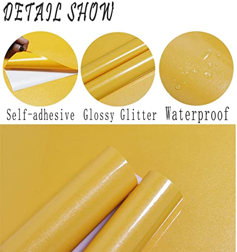 Yellow Contact Paper Gloosy Peel and Stick Wallpaper Self Adhesive Wallpaper Removable Glitter Contact Paper Waterproof Vinyl Film Decorative for Kitchen Cuntertop Cabinet 15.8″x197″ | The Storepaperoomates Retail Market - Fast Affordable Shopping