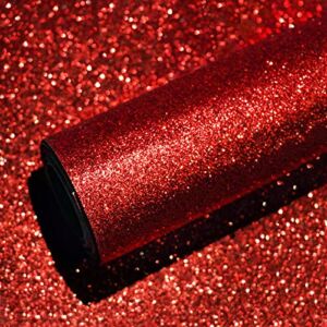 VEELIKE 15.7”x354” Red Glitter Wallpaper Peel and Stick Sparkle Glitter Red Contact Paper Self Adhesive Decorative Removable Glitter Fabric Wall Coverings for Bedroom Living Room Walls Cabinets DIY