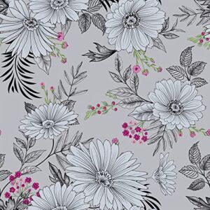 Elegant Modern Garden Floral Wallpaper, Black /Gray /White /Red Floral Peel and Stick Wallpaper Self-Adhesive Prepasted Wallpaper Wall Mural Wall Decor (17.71″*236″)