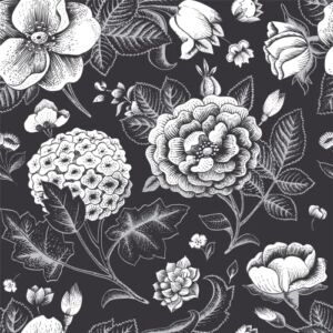 Black and White Wallpaper Modern Vintage Wallpaper Floral Peel and Stick Wallpaper Self-Adhesive Prepasted Wallpaper Wall Mural Wall Decor (17.7“x118”, Black/White)