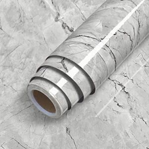 Erfoni Gray Marble Wallpaper Peel and Stick Countertops Glossy Marble Contact Paper 15.8inch x 118.1inch Granite Self Adhesive Paper Marble Removable Wallpaper for Kitchen Backsplash Vinyl Film