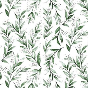 Green Peel and Stick Wallpaper Removable Floral Contact Paper Christmas Stick on Wallpaper for Bedroom Self Adhesive Green Olive Leaf Wallpaper Kitchen Renovation Thickening Wall paper17.5 x 118.1Inch