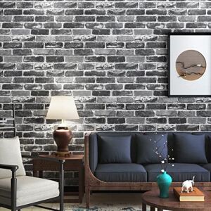 Akywall Gray Brick Wallpaper Peel and Stick Textured Faux Brick Look Wall Paper Rock Stone Self Adhesive Contact Paper Embossed Vintage Removable Vinyl Wall Covering Home Decor 118inch