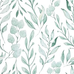 WENMER Green Leaf Wallpaper Floral Wallpaper Peel and Stick Wallpaper 17.7″ x 78.7″ Self Adhesive Watercolor Leaves Peel and Stick Wallpaper Removable Floral Contact Paper for Cabinets Wall Decor