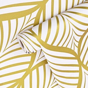 WENMER Gold Peel and Stick Wallpaper 17.7in x 118in Geometric Wallpaper Boho Gold and White Wallpaper Leaf Wallpaper Self Adhesive Removable Wallpaper Contact Paper for Cabinet Countertop Wall Decor