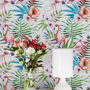 Floral Peel and Stick Wallpaper Flamingo Wallpaper Tropical Rainforest Floral Contact Paper Self Adhesive Wallpaper Floral Removable Wallpaper for Wall Furniture Cabinet 15.7“x78.7”