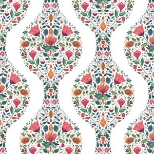 NextWall Floral Ogee Peel and Stick Wallpaper (Rose Pink & Spruce)
