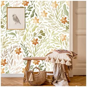Idomural Peel and Stick Wallpaper Leaves Boho Wallpaper Removable Self-Adhesive Wallpaper Waterproof Green Leaf Contact Paper for Bathroom Bedroom Home Decor17.7in x 118in