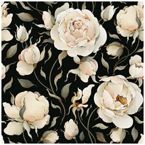 HAOKHOME 93242-1 Peel and Stick Wallpaper Floral Vintage Roses Peonies Contact Paper Removable Black/Beige/Olive Self Adhesive Mural 17.7in x 9.8ft