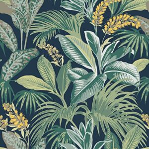 Tempaper Navy Blue Havana Palm Tropical Removable Peel and Stick Wallpaper, 20.5 in X 16.5 ft, Made in The USA