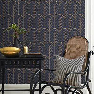 Peel and Stick Wallpaper Navy Gatsby Wallpaper Modern Geometric Wallpaper 17.7 in X 118 Gold Blue Contact Paper for Home Decoration and Furniture Renovation Covering 14sq.ft