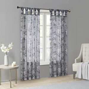 Madison Park Simone Floral Design Sheer Single Window Curtain Voile Privacy Drape for Bedroom, Livingroom, 50″ x 84″, Grey (MP40-6614)