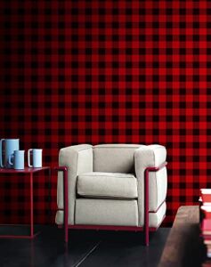 Plaid Wallpaper Red Plaid Smooth Peel and Stick Wallpaper Farmhouse Wallpaper Festive Wall Decor Covering 14sq.ft 17.32″x118.11″