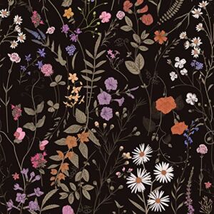 Floral Wallpaper Peel and Stick Dark Wild Flowers Wallpaper Farm Floral Wallpaper Self Adhesive Daisy Wall Stick 17.3″x118″ Covering 14sq.ft