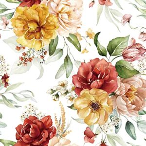 VaryPaper Vintage Floral Peel and Stick Wallpaper 17.7″x78.7″ Watercolor Peony Wallpaper Leaf Floral Contact Paper Wall Murals Self Adhesive Removable Wall Paper Roll for Cabinets Bedroom Bathroom