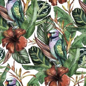 CHIHUT Green Leaf Floral Wallpaper 17.7”x100” Parrot Birds Vinyl Self Adhesive Removable Wallpaper Forest Leaves Peel and Stick Wallpaper Decorative Floral Contact Paper for Cabinets Countertops Wall