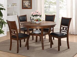 New Classic Furniture Gia 5-Piece Round Set with 1 Dining Table and 4 Chairs, 47″, Brown