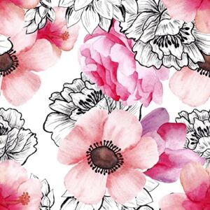 Floral Wallpaper Peel and Stick Wallpaper Pink/Red/White/Black/Purple Contact Paper Self Adhesive Removable Watercolor Vintage Flower Wallpaper Wall Paper Flower for Cabinets 17.7inch x 118inch