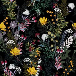 VEELIKE Black Wildflowers Floral Wallpaper Peel and Stick Floral Mural 17.7”x118” Removable Vintage Dark Floral Wallpaper for Bedroom Self Adhesive Vinyl Contact Paper for Walls Cabinets Shelves
