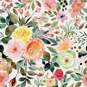 JiffDiff Floral Wallpaper Peel and Stick Watercolor Blooms Wallpaper Multicolor Camellia Peonies Bouquet Removable Wallpaper Nursery Wall Decor 17.73″x118.11″ (Pink Rose-14.5sq.ft)