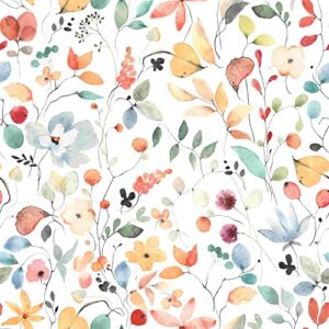 Colorful Vintage Floral Wallpaper Peel and Stick Wallpaper Floral Contact Paper 17.7 inch × 118inch Leaves and Berries Decorative Contact Paper Boho Wallpaper Stick and Peel Self Adhesive Wall Paper